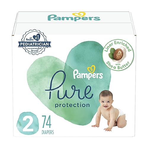 Pampers Pure Protection Diapers - Size 2, 74 Count, Hypoallergenic Premium Disposable Baby Diapers